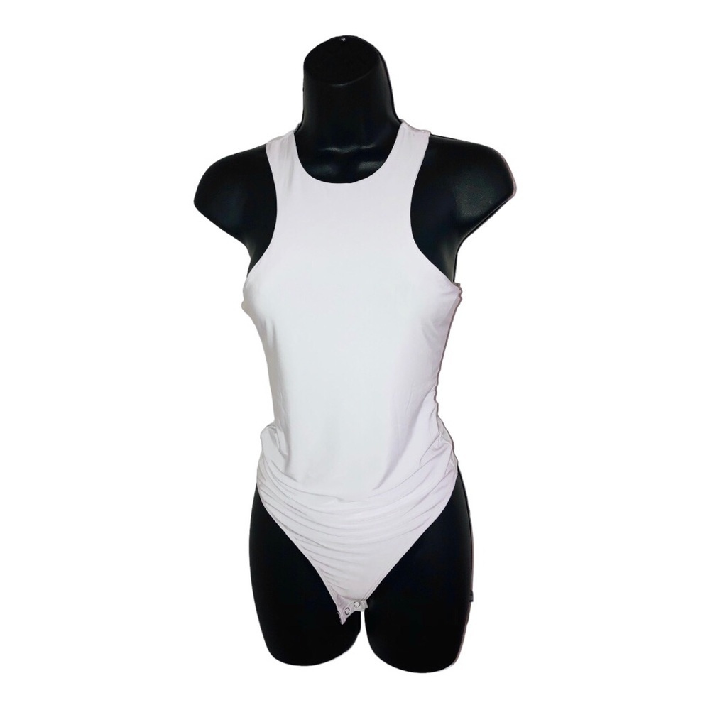 Sexy White stretch racerback bodysuit size small new